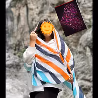 شال راه راه  دو رنگ نارنجی . آبی 