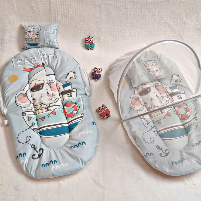 پشه بنو تشک و بالشت دار  خارجه طرح فیل آبی 