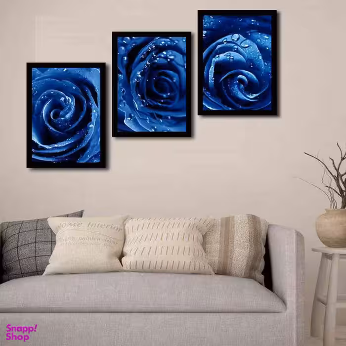 تابلو بکلیت طرح گل رز آبی مدل دکوراتیو کد B-191 مجموعه 3 عددی