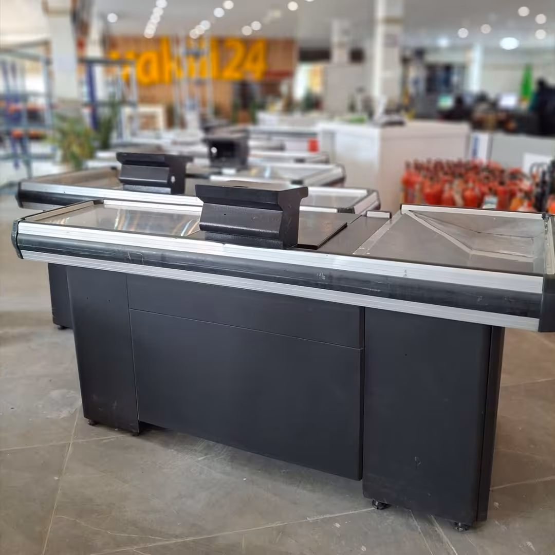 خرید و قیمت میز چک اوت 2 متری بازسازی شده حوضچه بزرگ دور آلمینیوم - قفسه‌بندی وکیلی