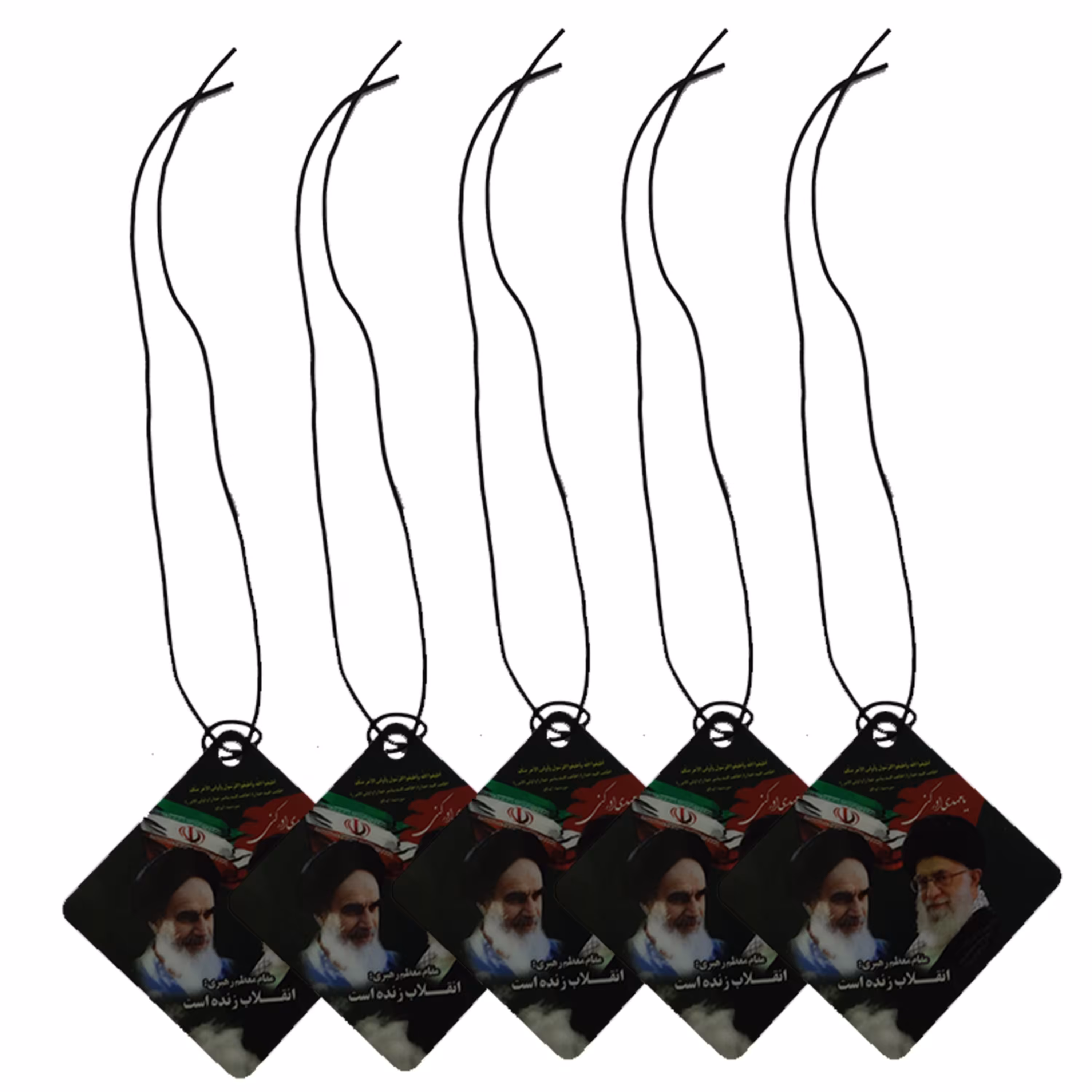 009191-آویز خودرو مقوایی روکش سلفون-امام و رهبری و حاج قاسم بسته 5عددی