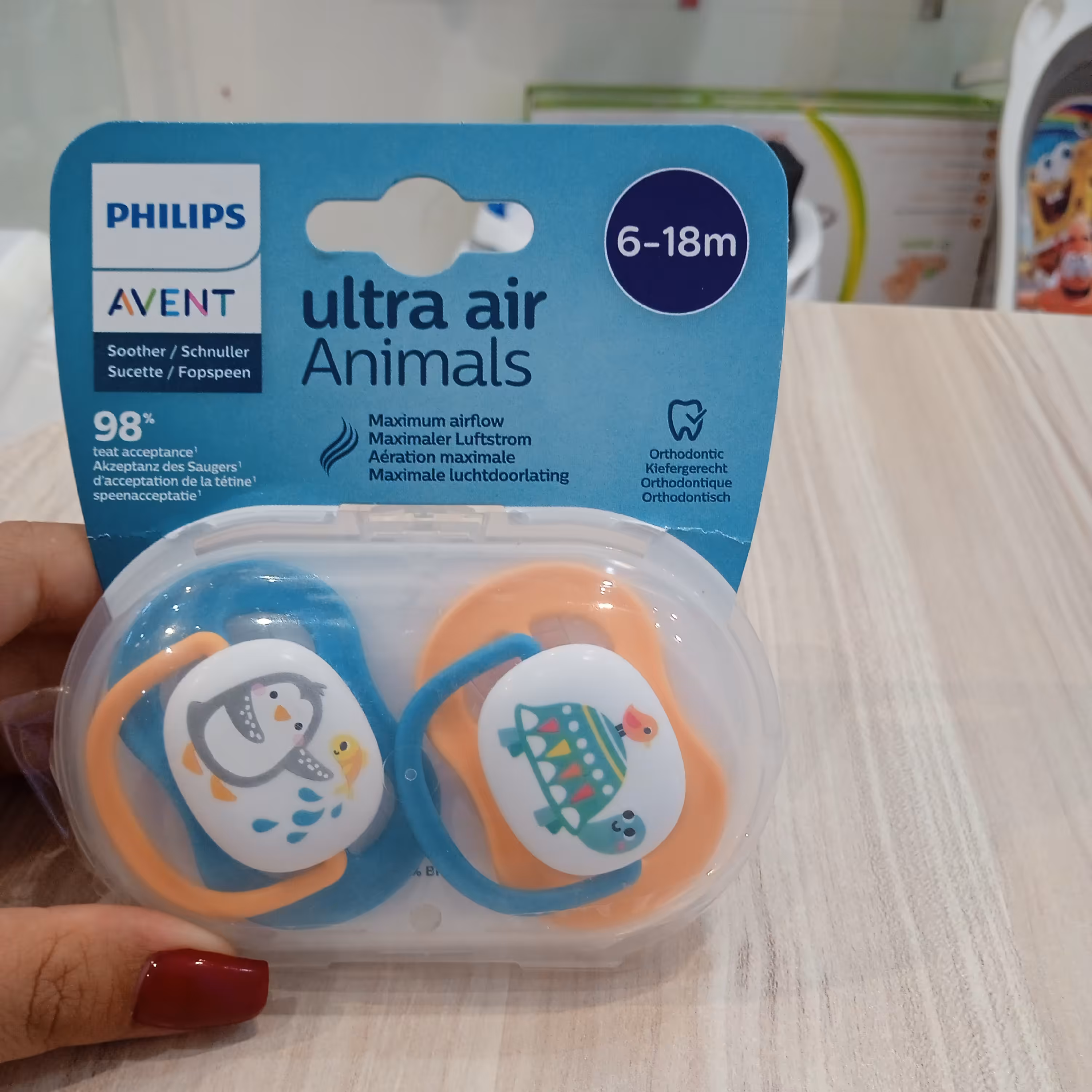 پستانک دو تایی 6-18ماه اولترا ایر فیلیپس اونت طرح پنگوئن و لاکپشت