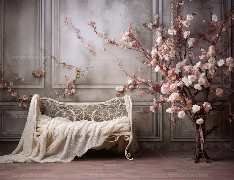 بک دراپ عکاسی با شکوفه صورتی و سفید | گرافیک با طعم تربچه