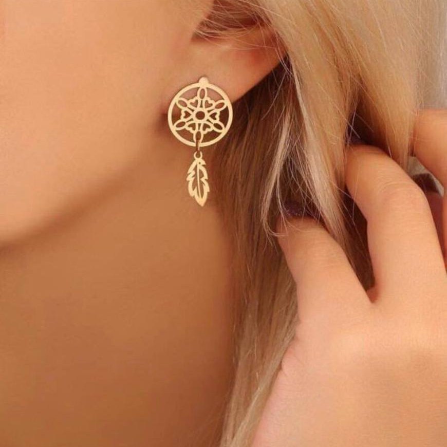 گوشواره استیل آویزی با طرح برگ