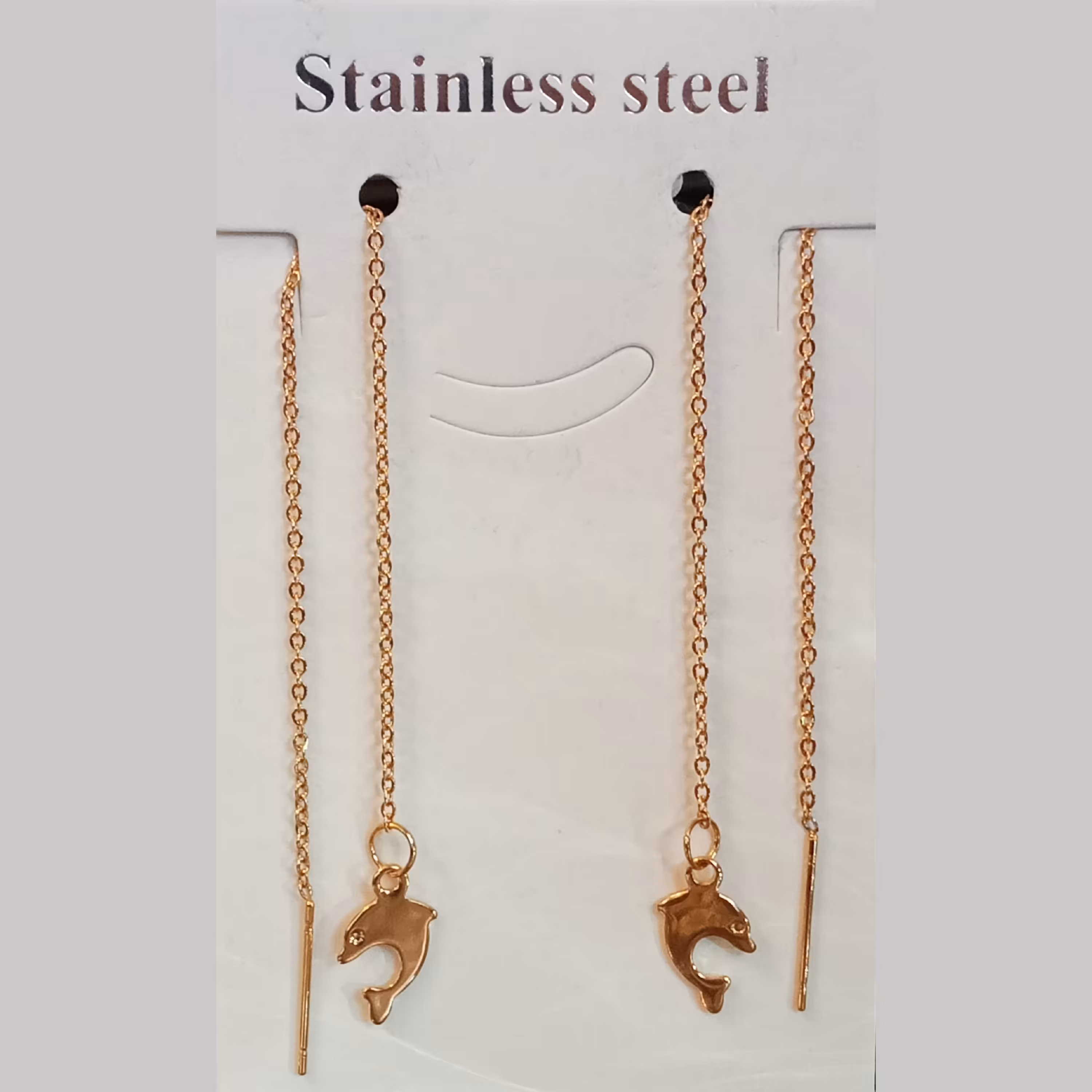 گوشواره بخیه استیل طرح دلفین رنگ طلایی (بدلیجات مجلسی) رنگ ثابت کد 65