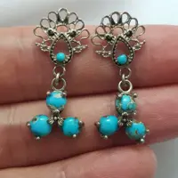 گوشواره نقره مزین به فیروزه نیشابوری