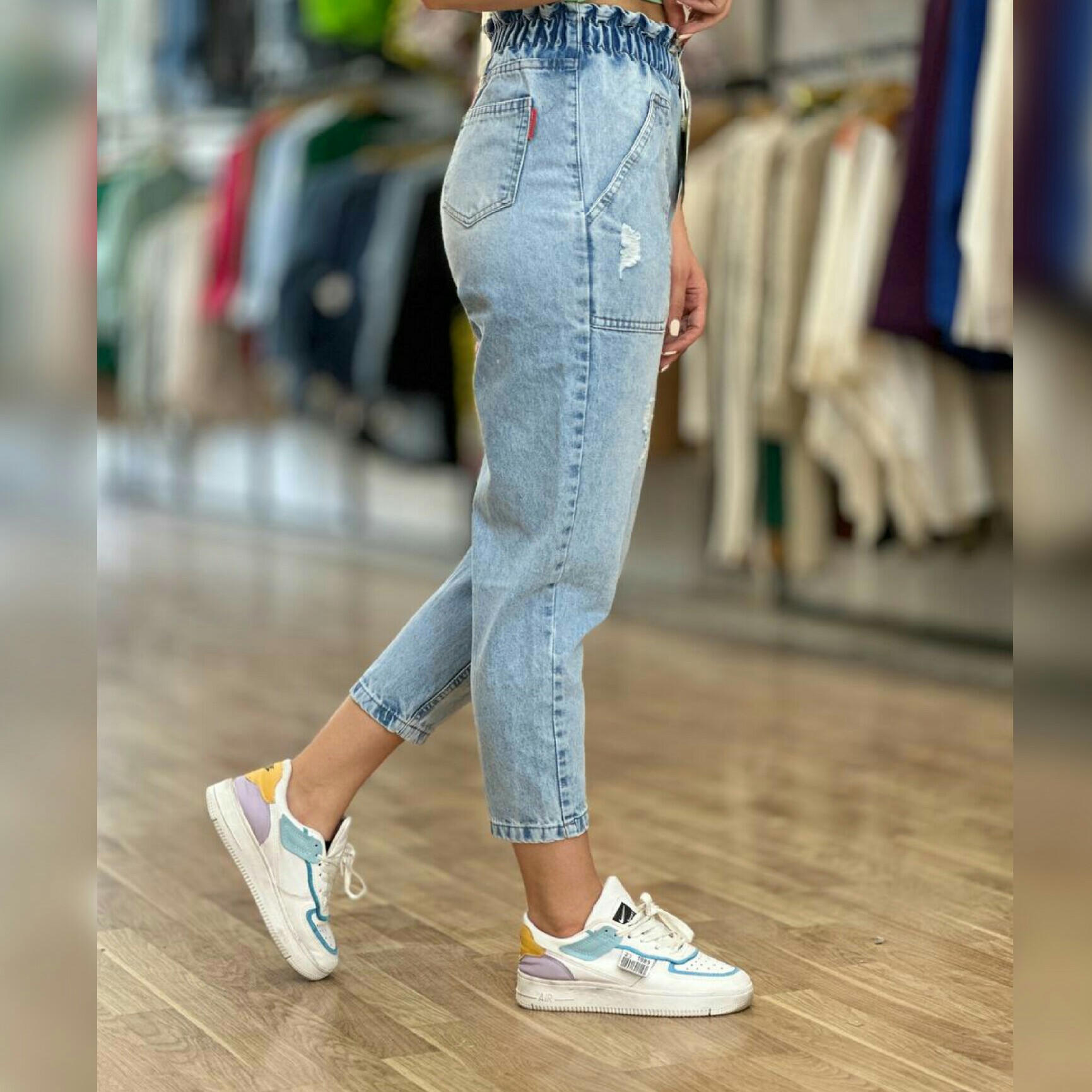 شلوار جین مام فیت شلوار مام فیت جین جیب سربازی قد 85 سایز 36 تا 46 ارسال رایگان 