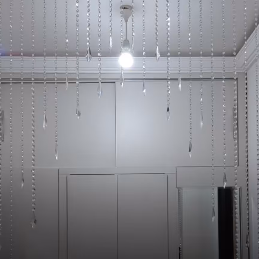 پرده کریستال هلال دوبل با اویز نیره ای