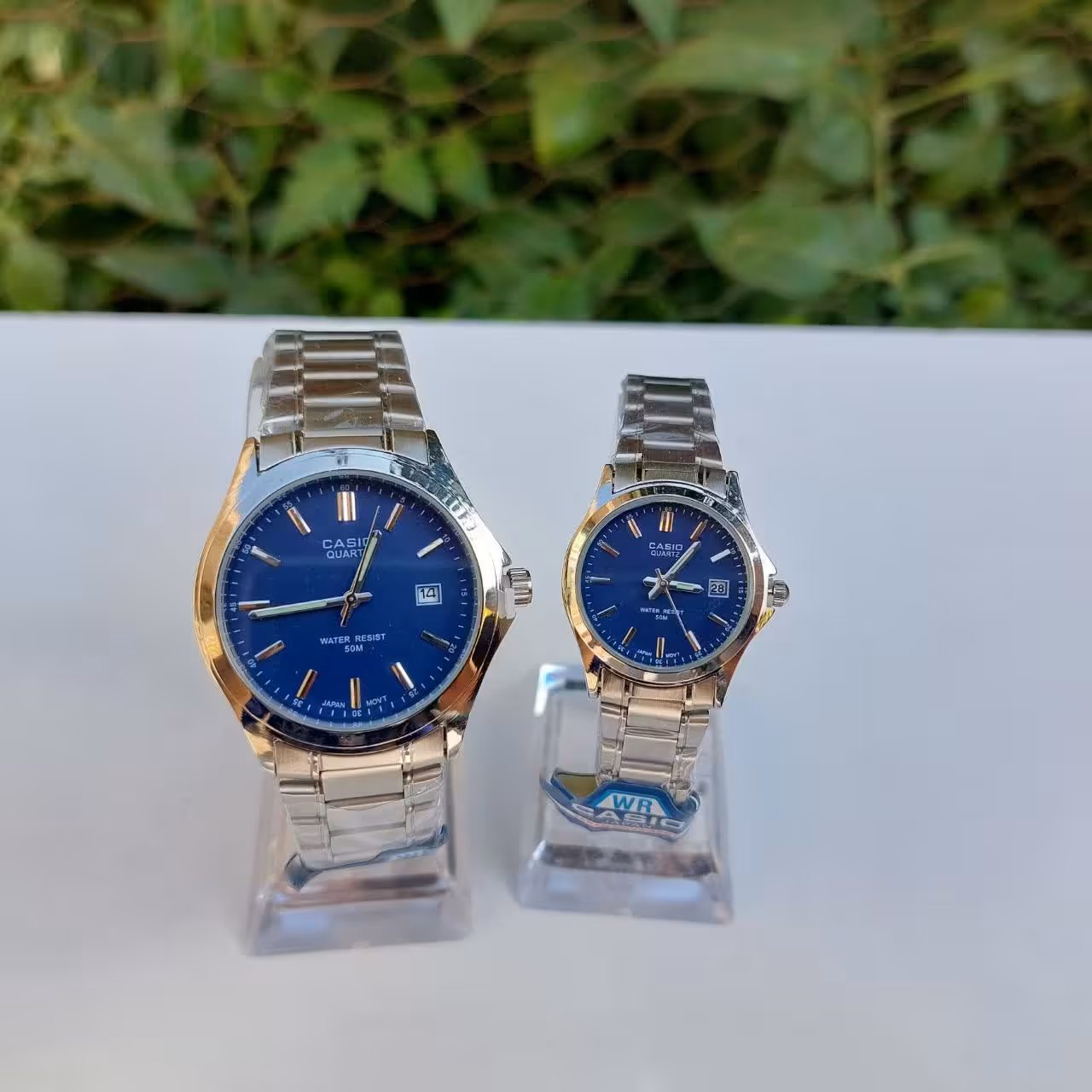 ساعت ست کاسیو بند نقره ایی صفحه آبی 