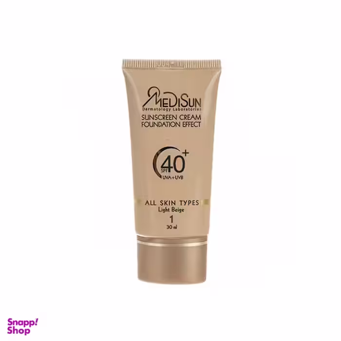 ضد آفتاب با پوشش کرم پودر مدیسان (Medisun) مناسب پوست چرب با SPF40 حجم 30 میلی‌لیتر