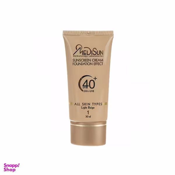 ضد آفتاب با پوشش کرم پودر مدیسان (Medisun) مناسب پوست چرب با SPF40 حجم 30 میلی‌لیتر
