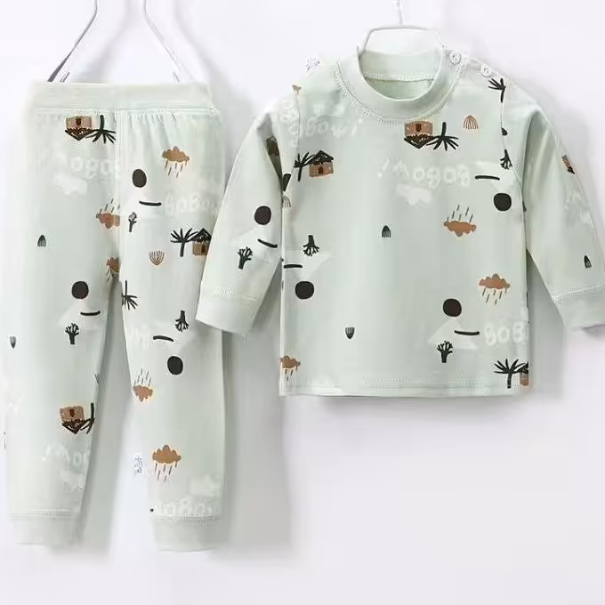 بلوز شلوار نخ پنبه وارداتی طرح ابر و باران   با کیفیت و تضمینی در رده سنی 6 تا تا 3 ساله  تک رنگ