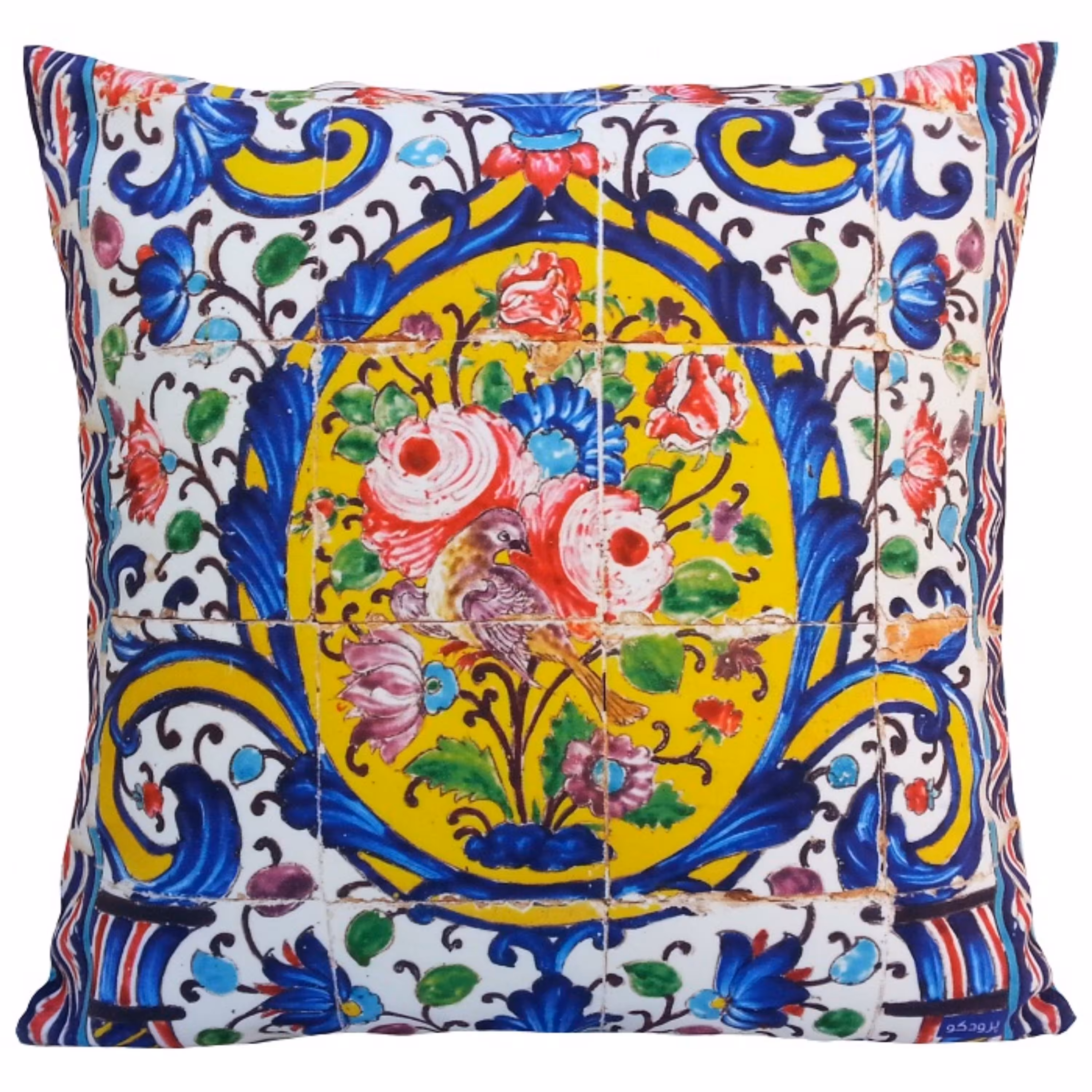 کاور کوسن مخمل کوبیده  طرح کاشی  کد MAKHQU19  کیفیت جنس و رنگ عالی