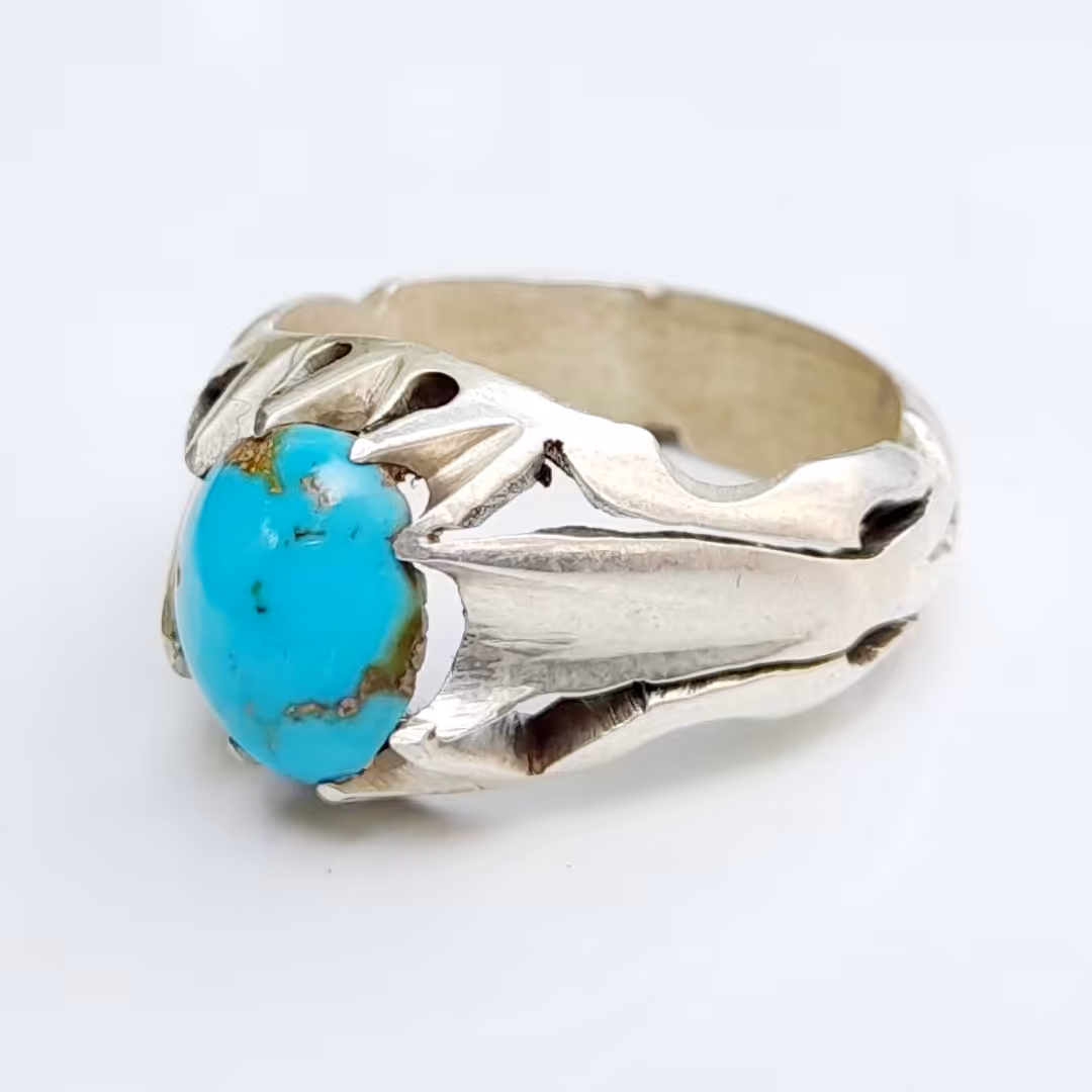 انگشتر نقره فیروزه نیشابوری دستساز عیار 925 خوش رنگ مردانه