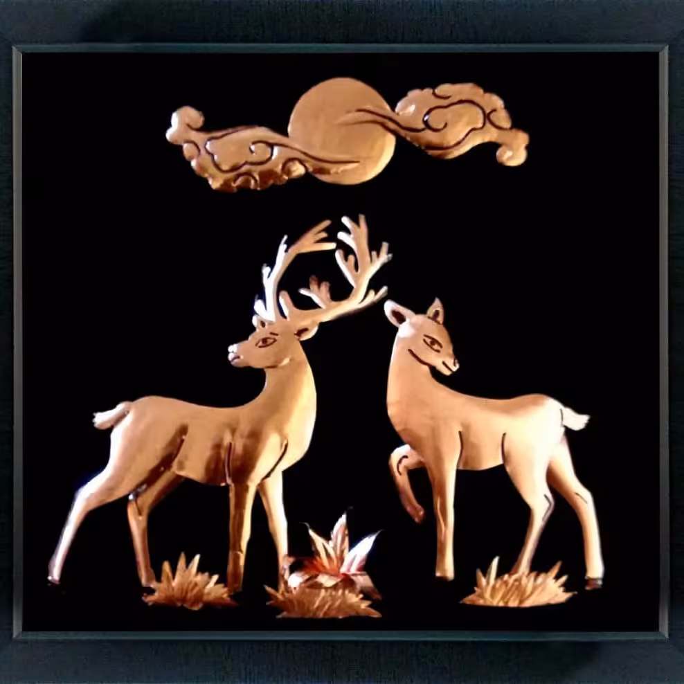 تابلو معرق مسی طرح دو غزال  ابعاد 30در30  کار دست ارسال باربری پسکرایه