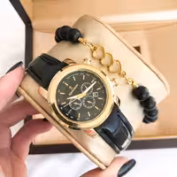 ست ساعت و دستبند مشکی طلایی