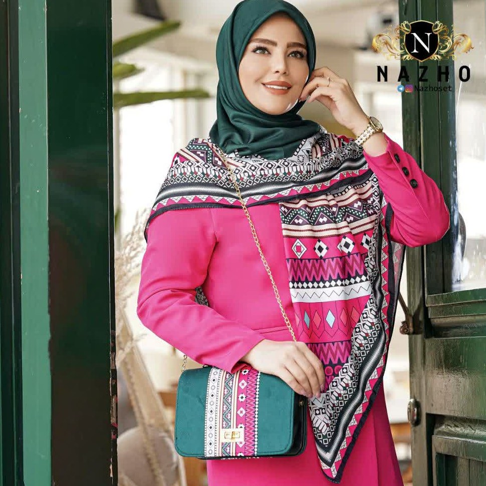 ست کیف و روسری سبز صورتی پرفروش و شیک