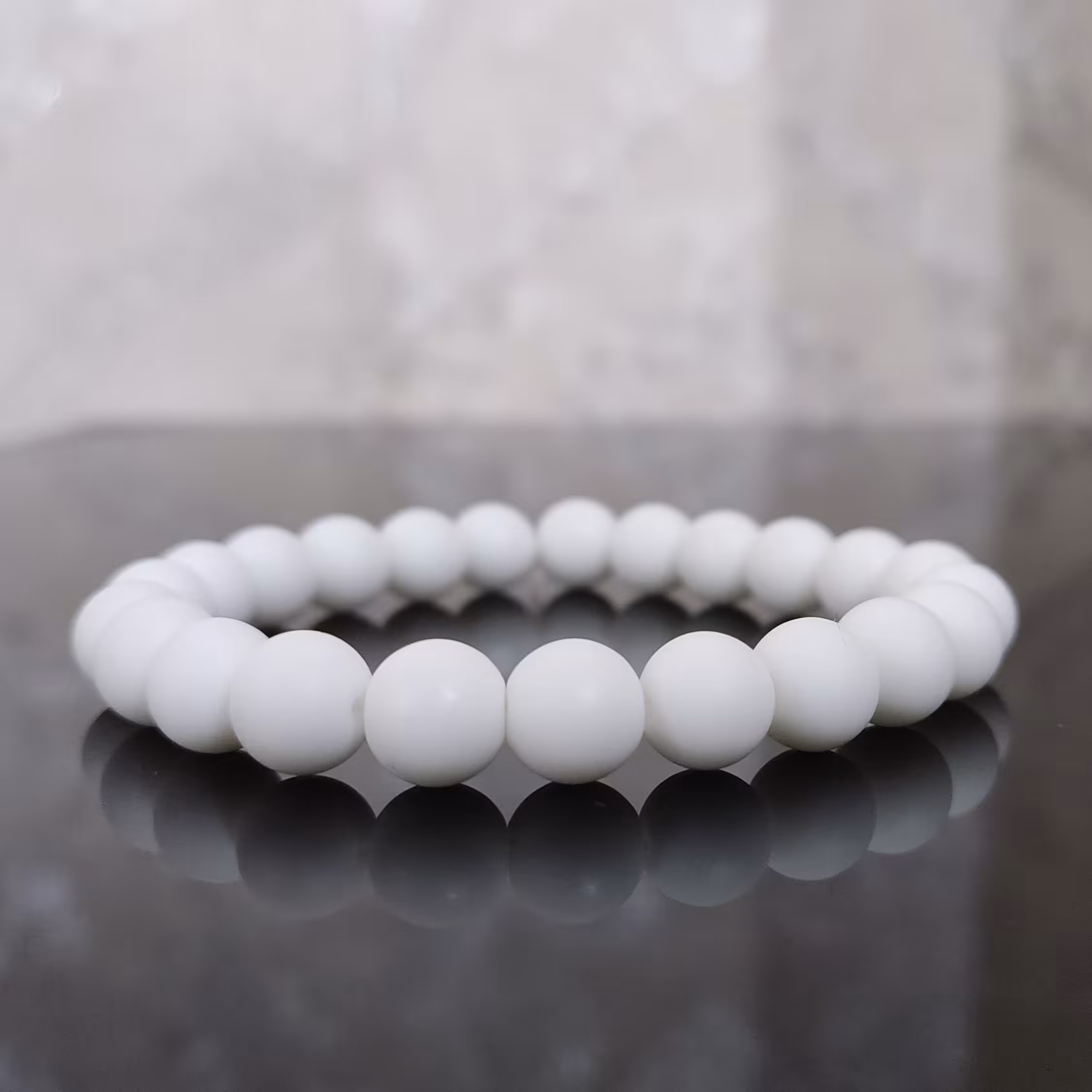 دستبند سنگ اونیکس سفید براق و مات ساده مردانه و زنانه 