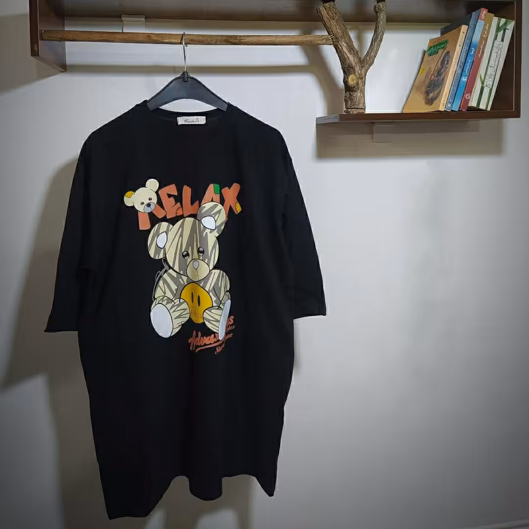 لانگ تدی کار خوشگل پنبه ای فری سایز  تک مشکی