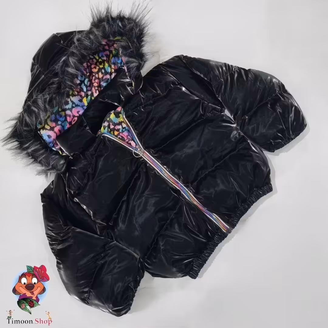 کاپشن دخترانه سیلیکونی مدل کلاه خزدار مناسب 6 تا 12 سال