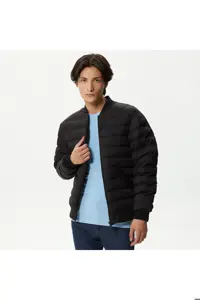 کاپشن مشکی مردانه مانتو لحاف یقه اورجینال Lacoste