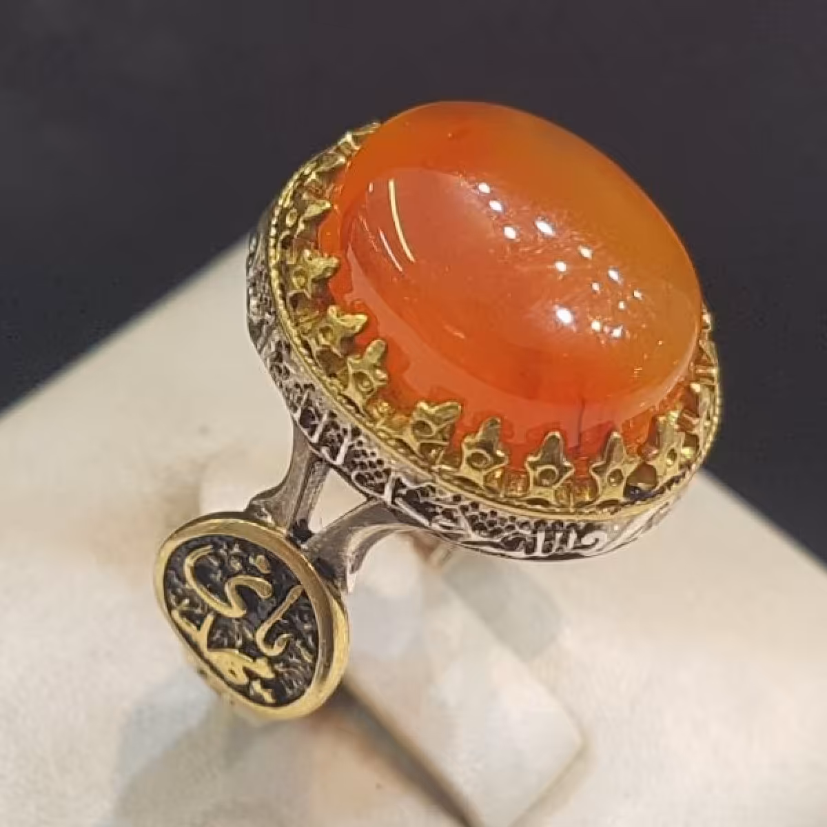 انگشتر  نقره مردانه سنگ عقیق یمانی کد 43