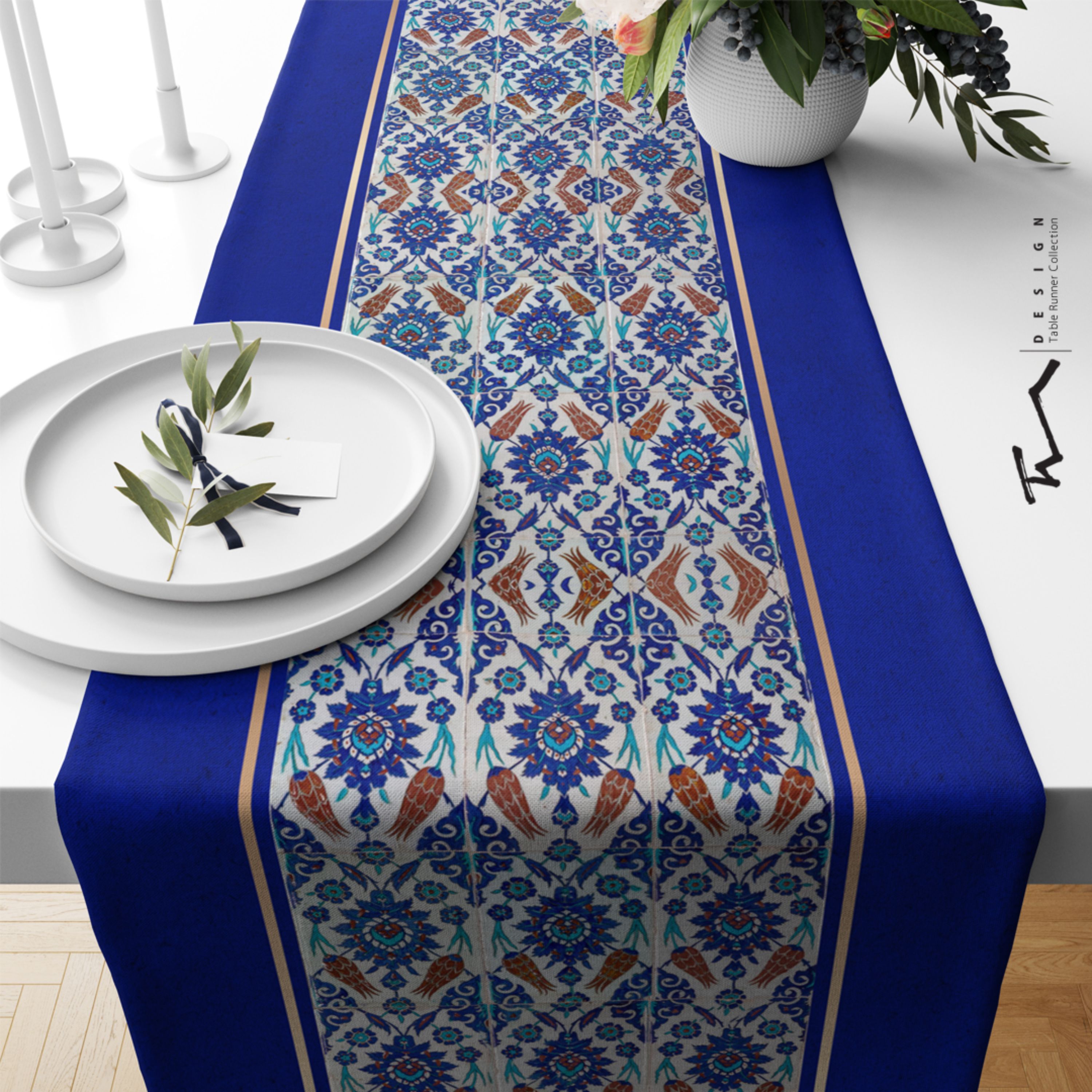 رانر طرح کاشیکاری 6 - سایز 40 در 135 سانتیمتر - جنس دو رو مخمل پورش - کیفیت عالی