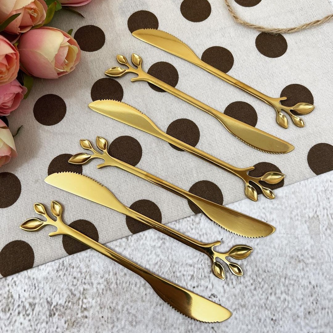 کارد کره و پنیر استیل طلایی برگی