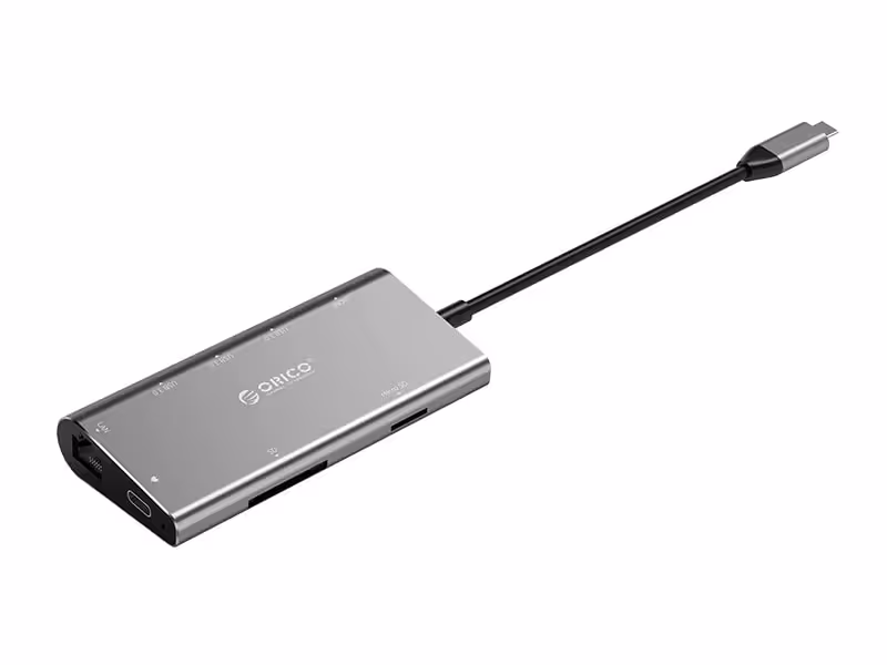 هاب Type-C آلومینیومی‌ با خروجی شبکه ORICO CLH-W2 Type-C to HDMI/Type-C Charging/USB3.0/SD/TF/RJ45