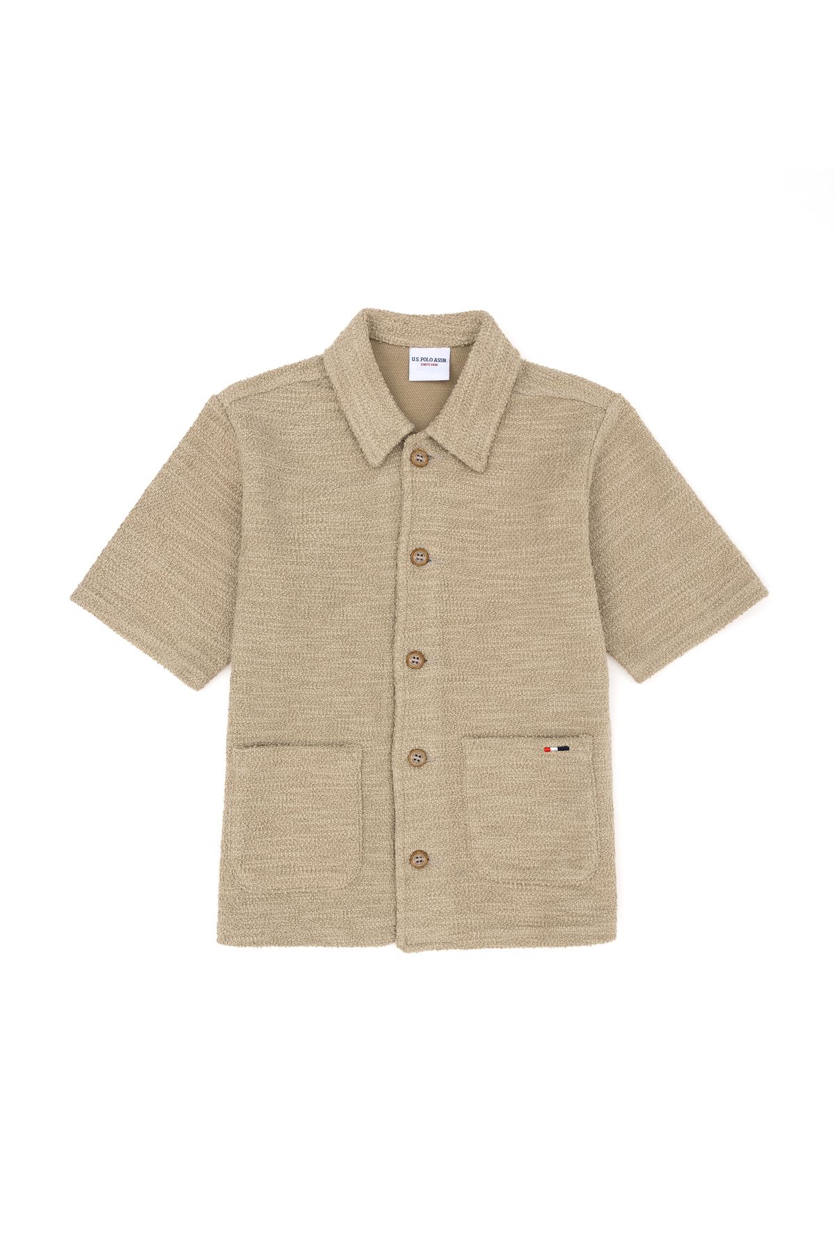 پیراهن / بلوز دکمه دار سبز پسرانه و بچگانه آستین کوتاه OPEN اورجینال US Polo Assn