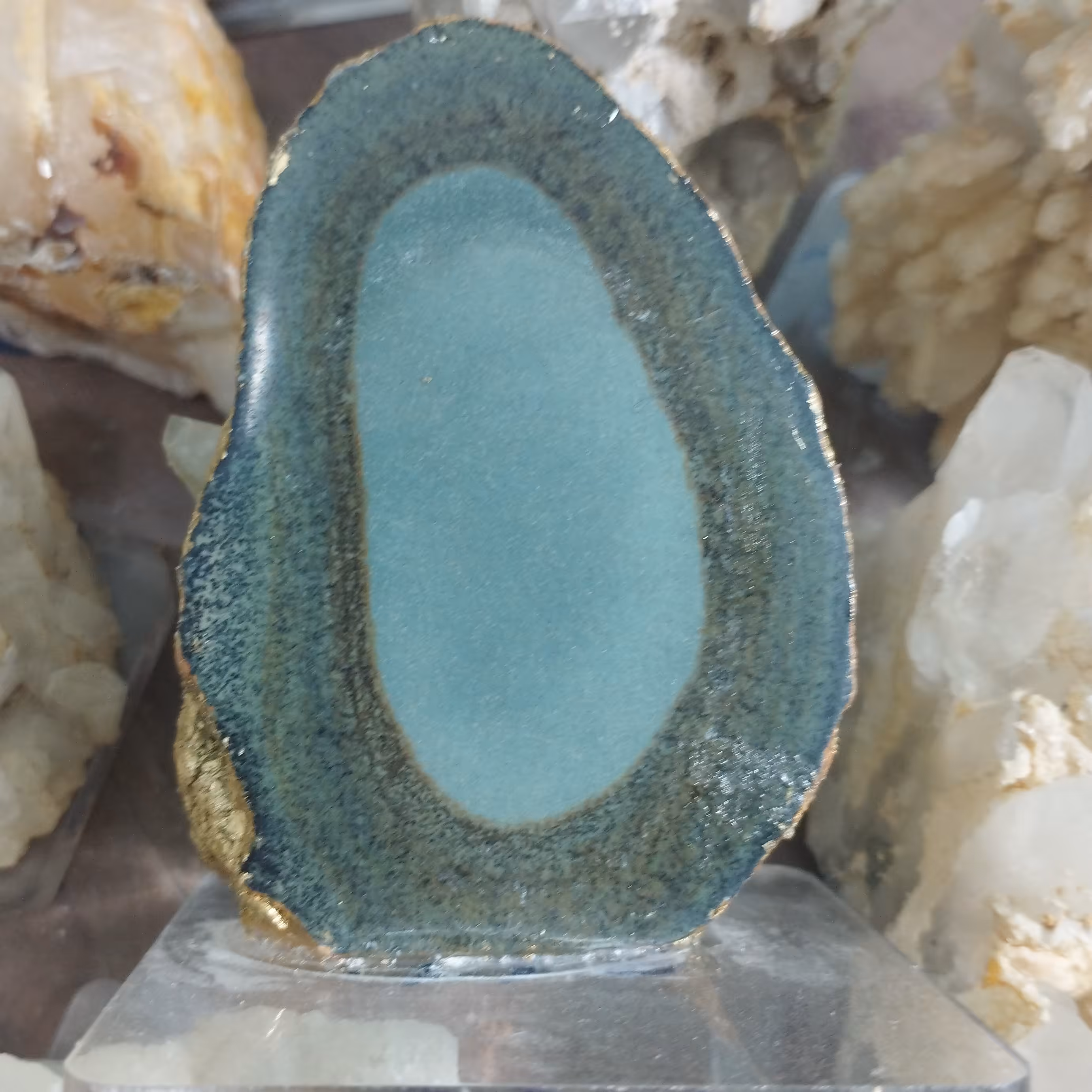 گوهر سنگ کلکسیونی جاسپر امپریال دوطرفه قد 7سانتیمتر پهنا 5سانتیمتر  دستساز  کد 108