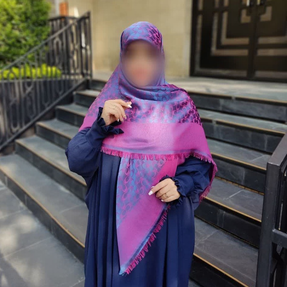 روسری ژاکارد دورو سرخابی آبی لمه دار قواره بزرگ با ارسال رایگان