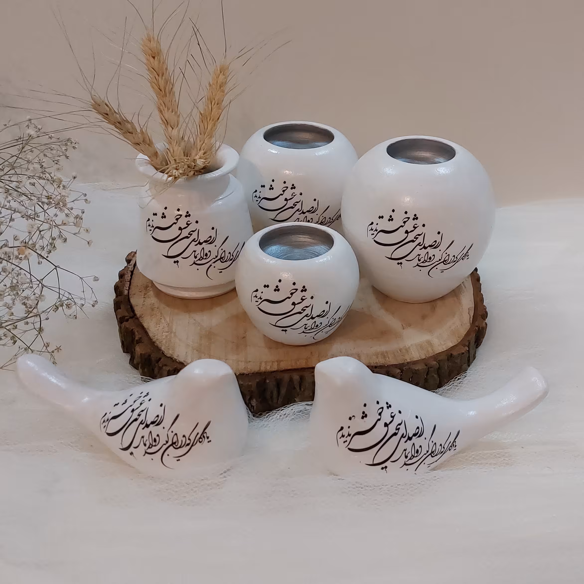 شمعدان توپی /گلدان/مرغ_آمین  با طرح از صدای سخن عشق ندیدم خوشتر 