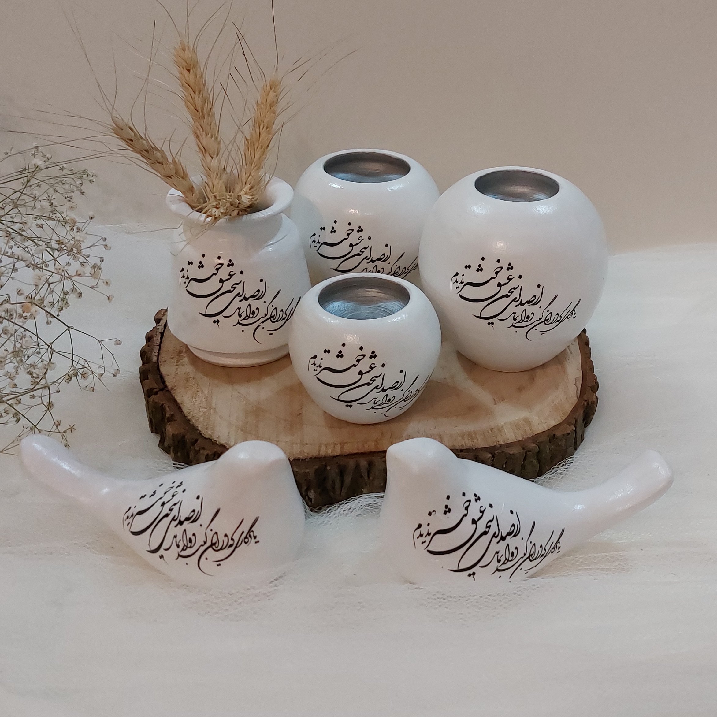 شمعدان توپی /گلدان/مرغ_آمین با طرح از صدای سخن عشق ندیدم خوشتر