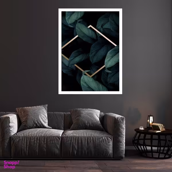 تابلو بکلیت طرح مدرن برگ سبز مدل قاب شاسی W-S10184