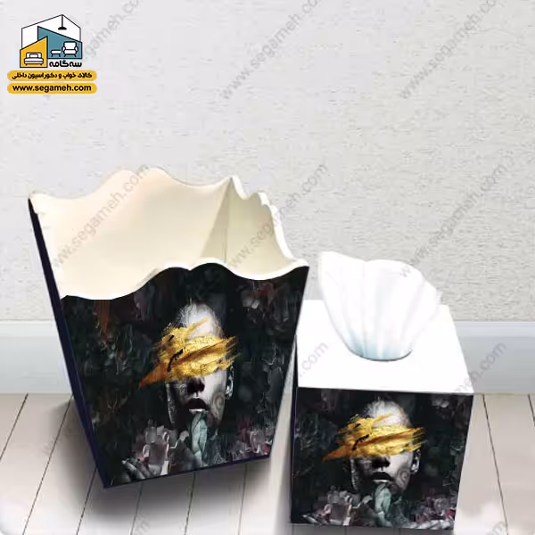 ست سطل زباله و جعبه دستمال لارا مدل زن - فروشگاه سه گامه