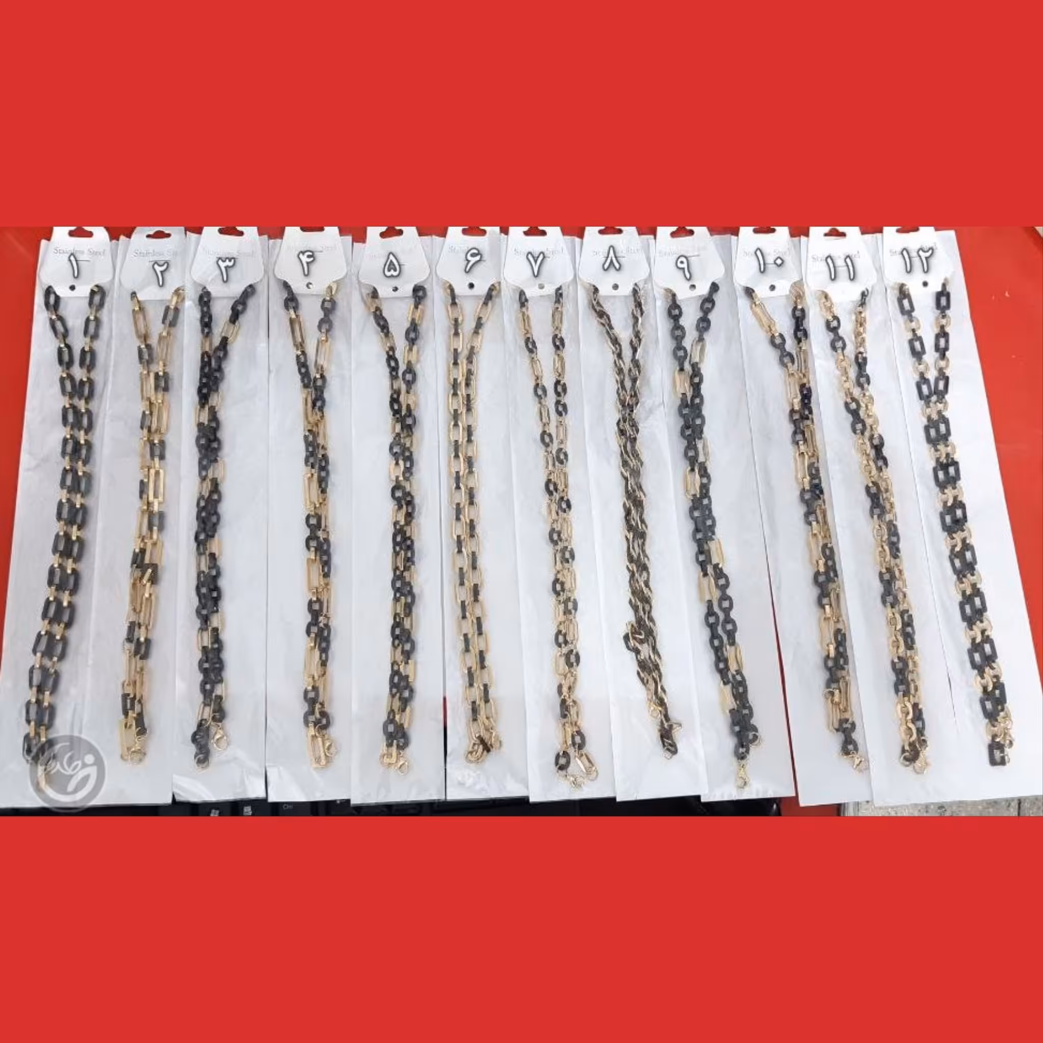 زنجیر آماده طلایی مشکی طرح دار 60 cm استیل رنگ ثابت و بدون حساسیت 