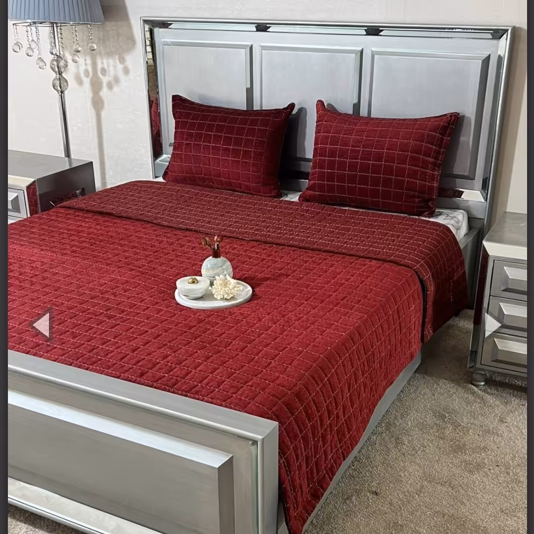 روتختی دونفره مخمل  شرابی روی کار مخمل پشت کار میکرو (ضمانت پرز و رنگ )