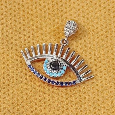 گردنبند نقره مدل تک چشم با مژه روکش طلا سفید کد 643390