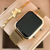 ست دستبند ساعت ال ای دی مگنتی طلایی مستطیلی دو کلیده