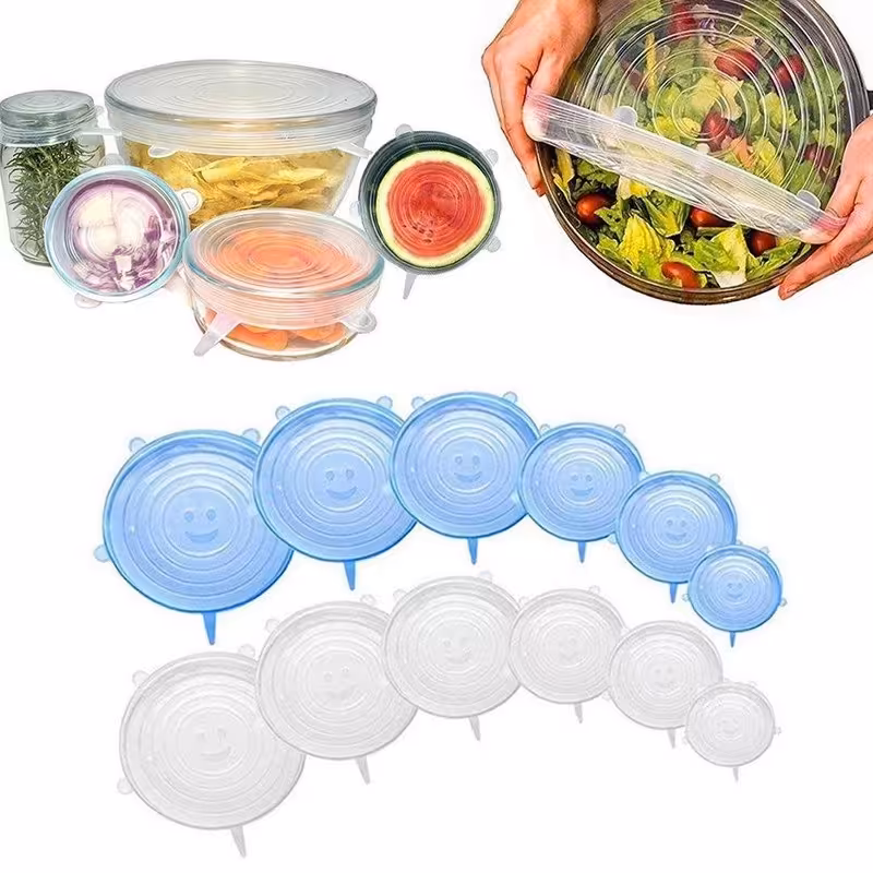 درپوش ظرف  سیلیکونی  خارجی 6 سایز  کشسان  و منعطف برای همه سایز ظرف