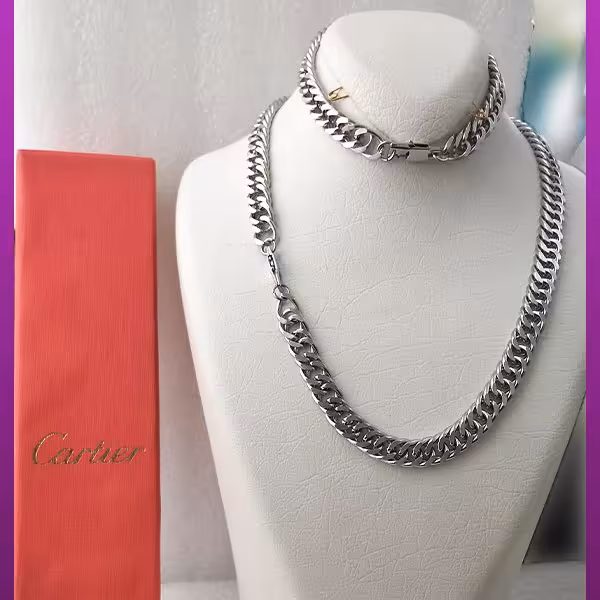 ست زنجیر و دستبند کارتیه نقره ای