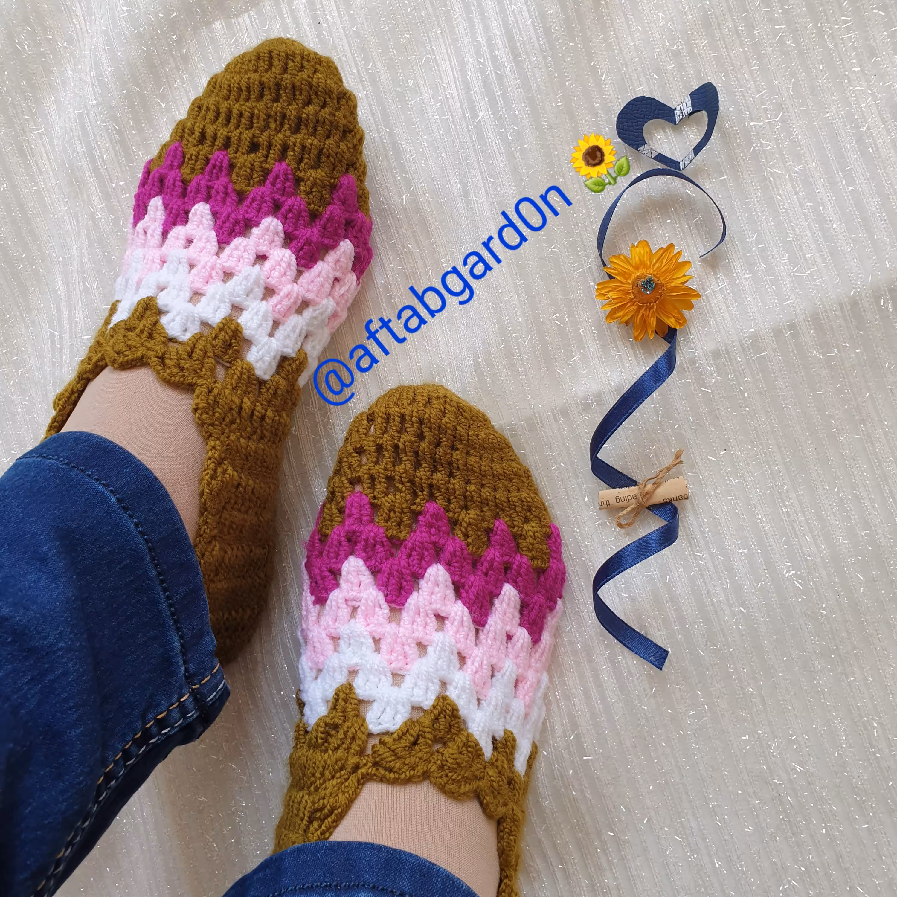 جوراب بافتنی 4 رنگ حنایی بنفش گالری آفتابگردون