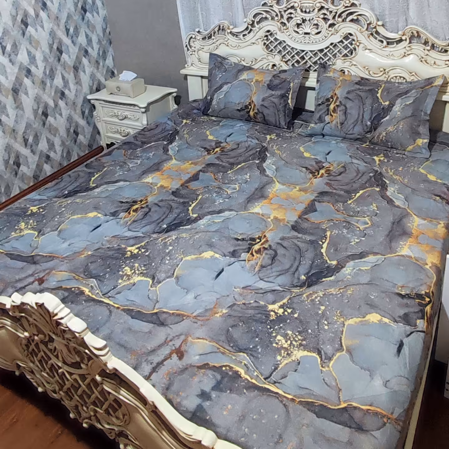 ملحفه روبالشی دونفره سنگی قهوه ای
