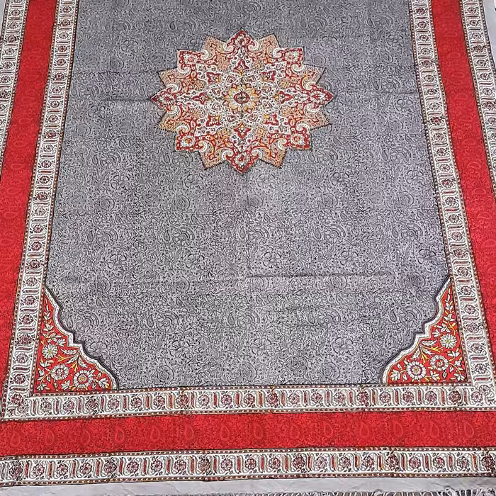 سفره ورومیزی قلمکاری صادراتی اعلا طوسی رنگ میز 6فره