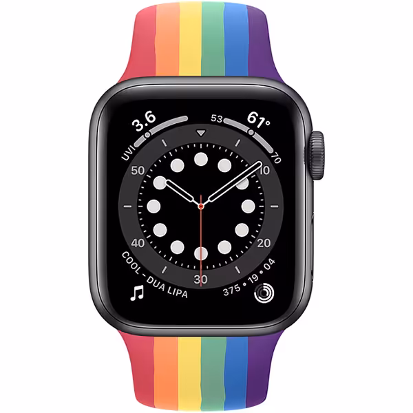 سری 6 آلومینیوم 40 میلیمتری زنانه قاب خاکستری با بند اسپرت رنگین کمانی - Hiapple.ir