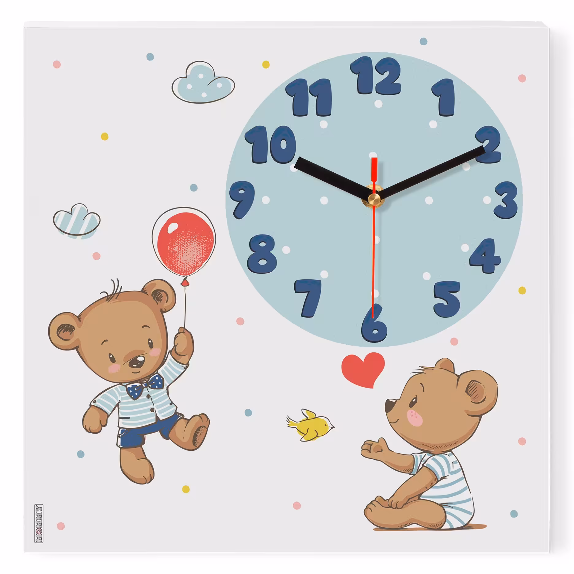 ساعت دیواری کودک MOMMY طرح خرس و پاپیون کد 4018