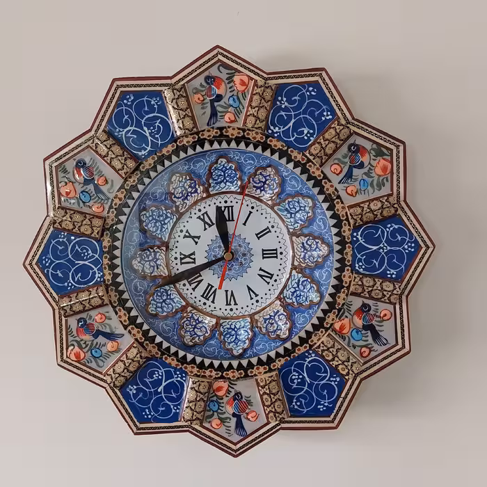 ساعت خاتم کاری شده با صفحه مینا کاری اندازه 37 سانتی متری( ارسال رایگان )