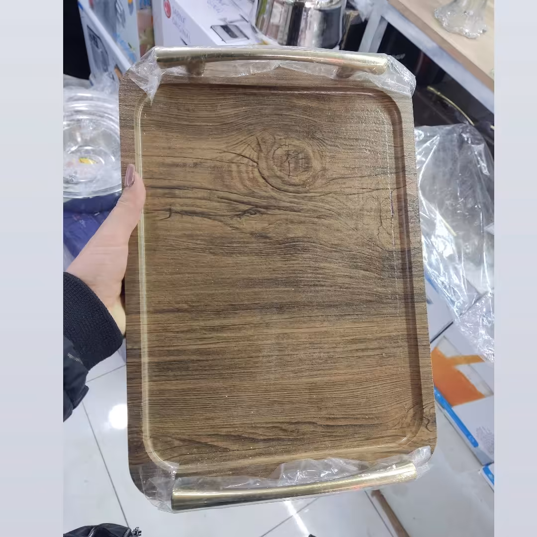 سینی چوبی مستطیل دسته دار فلزی 