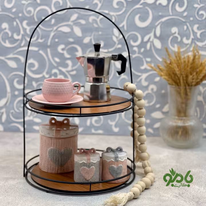 استند فلزی 2 طبقه کف چوب گرد